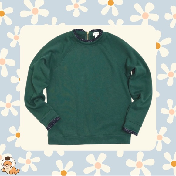 JCrew Forest Green Sweatshirt/Sweater with Ruffle Neck and Sleeves - Picture 2 of 10